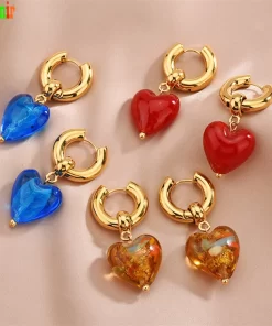 Kshmir 2021 Fashion vintage women light pink coloured glaze heart earrings transparent blue earrings girl jewelry.jpg Q90.jpg