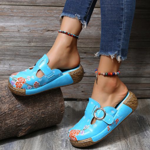 New Outdoor Printing Baotou Wedges Slippers Womens Roman Platform Shoes Comfort Summer Size 43 Womens Sandals 1