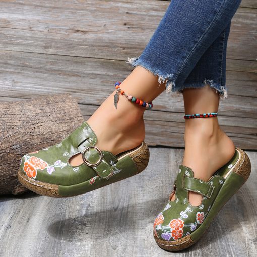 New Outdoor Printing Baotou Wedges Slippers Womens Roman Platform Shoes Comfort Summer Size 43 Womens Sandals 2