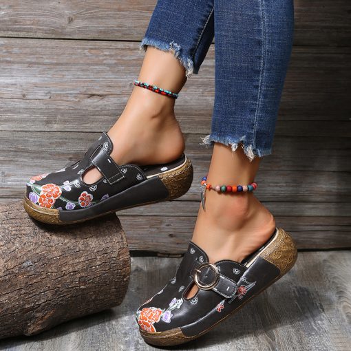 New Outdoor Printing Baotou Wedges Slippers Womens Roman Platform Shoes Comfort Summer Size 43 Womens Sandals 3