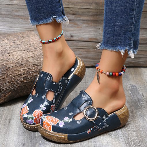 New Outdoor Printing Baotou Wedges Slippers Womens Roman Platform Shoes Comfort Summer Size 43 Womens Sandals