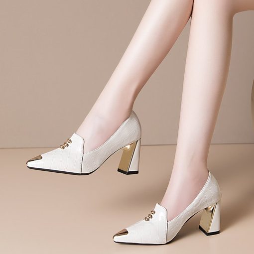 Pointed toe single shoes women spring 2021 new comfortable high heeled womens shoes thick heel small leather shoes women