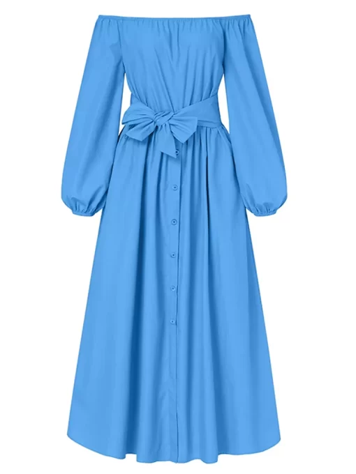 VONDA Oversized 2022 Women Casual Button Up Party Robe Solid Sundress Long Maxi Vestidos Femme Spring.png
