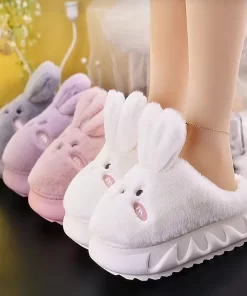 White Rabbit Hare Slippers Women s Cute Animal Platform Home Mules Shoes Girls Bedroom Plush Slides.jpg Q90.jpg