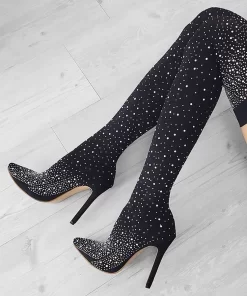 Womens Boots Autumn Over The Knee Boots Fashion Rhinestone Pointed High Heel Outdoor Womens Shoes 2