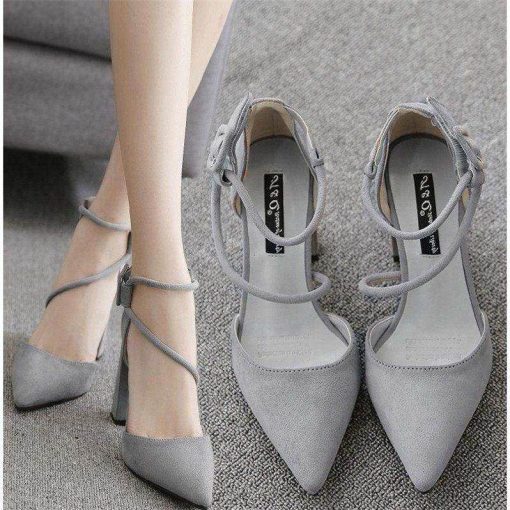 Womens Shoes Sandals Female Summer Thick with High heeled Pointed Stiletto Sexy Nightclub Buckle Strap