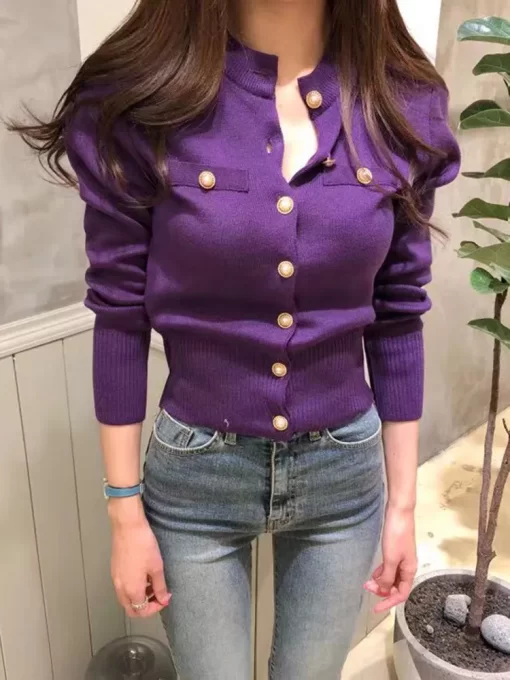 ZOKI Fashion Women Cardigan Sweater Spring Knitted Long Sleeve Short Coat Casual Single Breasted Korean Slim.jpg 2