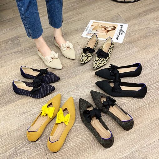 main image02021 Women s Flat Shoes Ballet Breathable Knit Pointed Moccasin Mixed Color Soft Women Zapatos De