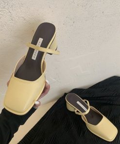 main image02022 New Fashion Women Platform Sandals Summer Square Toe Elegant Yellow High Heels Party Shoes Slippers