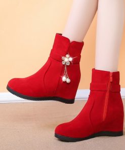 main image02022 New Winter Fashion Women Wedges Ankle Boots Increasing Height Shoes Flowers High Heels Booties Metal