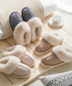 main image02022 Winter Warm Home Fur Slippers Women Luxury Faux Suede Plush Couple Cotton Shoes Indoor Bedroom