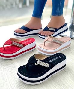 main image02022 Women s Slippers Summer New Fashion Metal Button Slides Shoes Wedge Beach Sandals Women Outside