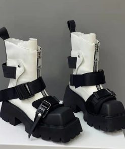 main image02023 New Boots Women Thick Bottom Zipper Designer Shoes for Women Fashion Belt Buckle Short Botines