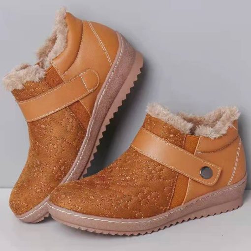main image02023 Spring Winter New Cotton Shoes for Women Thicken Plush Women Boots Suede Wedge Ankle Boots