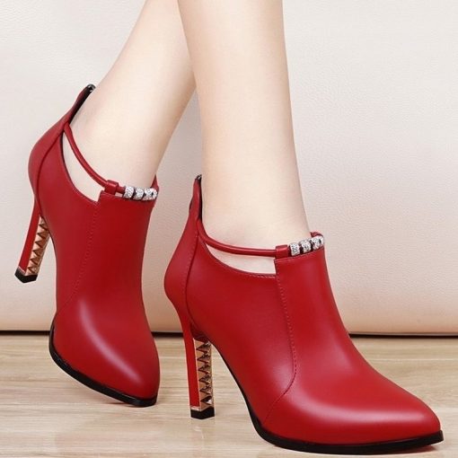 main image0Botas Mujer2019new Winter Boots Women Shallow Round Toe Red Women s Boots Thin Heels Zip Ankle