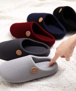 main image0Comwarm Winter Warm Cotton Slippers For Women Men Flats Soft Non slip Fluffy Shoes Design Slides