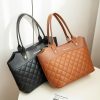 main image0Fashion PU Leather Tote Bag Rhombic Jacquard Letter Label Simple Style Elegant Wild Street Female Women