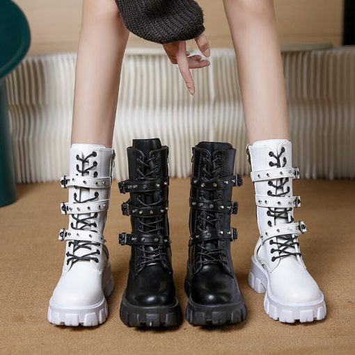 main image0Goth Boots Woman Winter 2022 WOMEN ANKLE BOOTS Platform Shoes Sneakers Studded Belt Buckle Punk Army