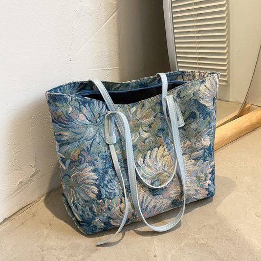 main image0High Capacity Totes Women Canvas Shopping Bag Oil Painting Female Canvas Shoulder Bag Eco Handbag Reusable