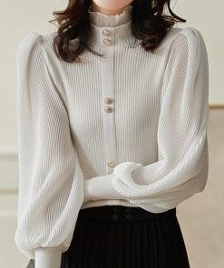 main image0LJSXLS Autumn Elegant Chiffon Patchwork Turtleneck Sweater Women 2022 Winter New Korean Knitted Tops Long Sleeve