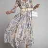 main image0Lady Elegant Summer Boho Print Irregular Long Dress Fashion Half Sleeve V Neck Chiffon A Line