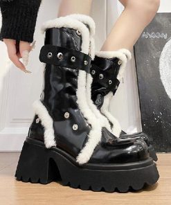main image0New 2022 women winter boots thicken fur snow boots women s leather shoes soft bottom high