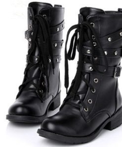 main image0New Female Black Large Size Boots Retro Fashion Wild Shorts Belt Buckle Motorcycle Couple Military Boots