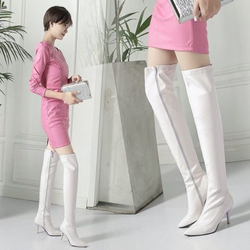 main image0Patent Leather Over Knee Boots Women s Fashion New Performance Boots Pointed Thin Heels High Heels