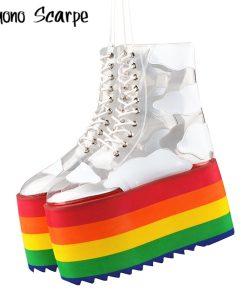 main image0Rainbow Platform Boots Clouds Skies Short Booties Costumes High Heel PVC Shoes Cake Bottoms Cute Ankle