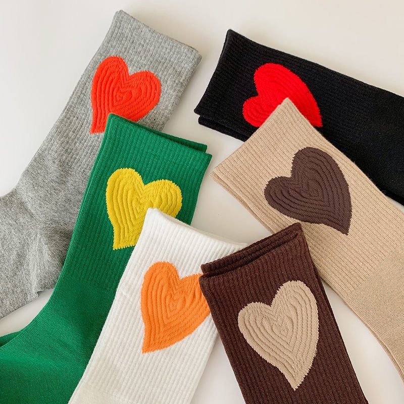 main image0Socks female ins tide all match simple love spring autumn cotton socks Korean version of the
