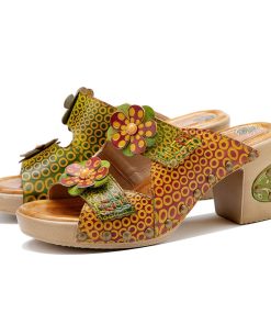 main image0Square Heel Platform Mules Women Outdoor Slippers Genuine Leather Peep Toe Slip On Sandals Shoes Slingbacks