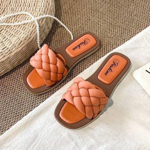 main image0Summer Women Slippers Fashion PVC Female Outdoor BeachCasual Flat Flip Flop Indoor Woven Slippers Zapatillas Mujer