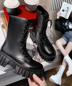 main image0Sweety Color Thick Sole Casual Shoes Women Flat Real Leather Round Toe Platform Ankle Botas Autumn
