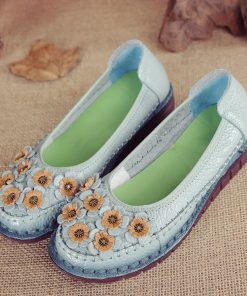 main image0Vintage Ballet Flats Women s Green Loafers Floral Shallow Shoes Ladies Retro Slip On Comfort Driving