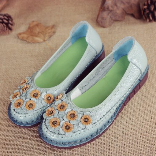 main image0Vintage Ballet Flats Women s Green Loafers Floral Shallow Shoes Ladies Retro Slip On Comfort Driving