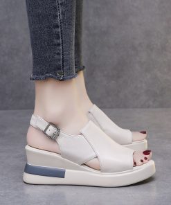 main image0Wedge Sandals for Women Summer Casual Open Toe Solid Color Female Sandals Buckle Strap Ladies Fashion