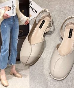 main image0White high heels women s thick heel 2022 new sandals shallow mouth retro grandma shoes soft