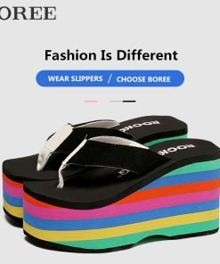 main image0Women Flip Flops Beach Shoes Wedge Sandals Super High 10CM Heels Casual Peep Toe Platform Slippers