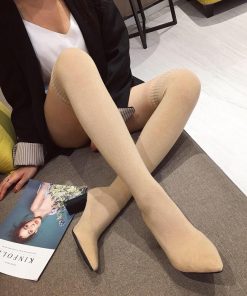 main image0Women Sock Boots Over The Knee Pointed Toe Elastic Fabric Boots Woman Slip On Thick High