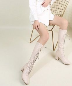 main image0comemore New 2021 Autumn Winter High Quality Leather Boots Women s High Heel Knee High Boots