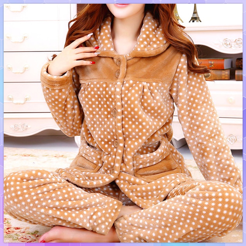 main image0dot print Warm Pajamas Women Winter Flannel Pajama Sets For Female set Thick Korean Style Lovely