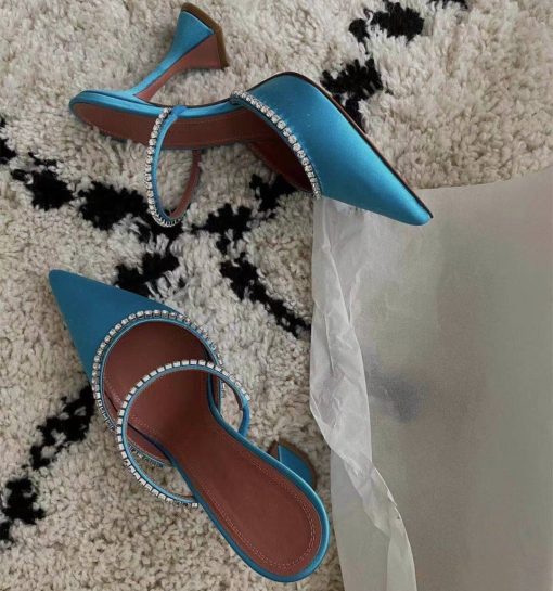 main image12021 Rhinestones satin Women Pumps Slippers Elegant Pointed toe High heels Lady Mules Sildes Summer Fashion