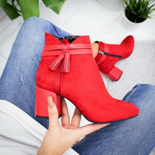 main image12022 Red Tassel Ankle Shoes Women s Shoes Single Boots Autumn Winter Pointed Toe Thick With