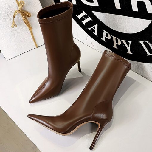 main image1BIGTREE Shoes Leather Boots Women Ankle Boots Autumn Winter Boots Women High Heels Short Boots Ladies 1