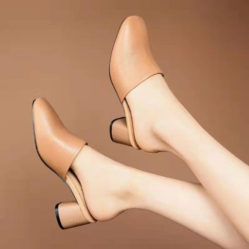 main image1Baotou Half Slippers Women 2022 Summer New Outer Wear Fashion Solid Color Square Toe Thick Heel