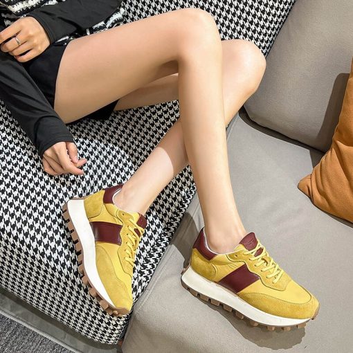 main image1CXJYWMJL Genuine Leather Women Casual Sports Shoes Autumn Thick Bottom Running Sneakers Fashion Ladies Chunky Vulcanized