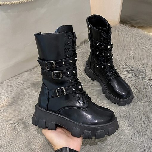 main image1Goth Boots Woman Winter 2022 WOMEN ANKLE BOOTS Platform Shoes Sneakers Studded Belt Buckle Punk Army