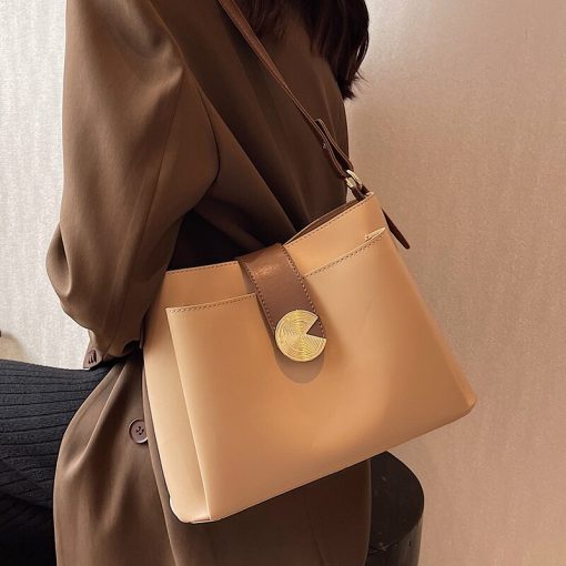 main image1Ladies PU Bucket Bag Large Capacity Casual Fashion Shoulder Bag Female High Quality Texture Simple Messenger
