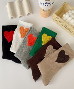 main image1Socks female ins tide all match simple love spring autumn cotton socks Korean version of the