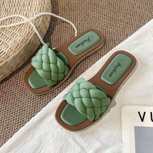 main image1Summer Women Slippers Fashion PVC Female Outdoor BeachCasual Flat Flip Flop Indoor Woven Slippers Zapatillas Mujer